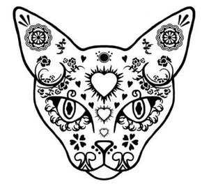 Katze Sugar Skull 2 Stck. 3 Zoll schwarz verschmolzen Glas Aufkleber - Bild 1 von 1