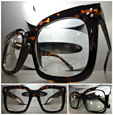 OVERSIZE VINTAGE RETRO NERD Style Clear Lens EYE GLASSES Large Tortoise Frame - Image 1 of 4