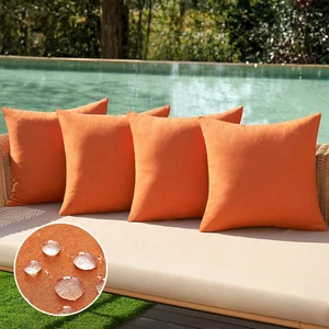 Pack of 4 Decorative Outdoor Throw Pillow Covers Linen Waterproof Pillow Covers - Picture 1 of 12