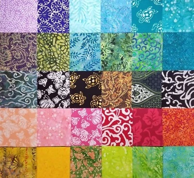 60 Pcs. Precut  3" Squares Beautiful Batik 100% Cotton for Quilting / Patchwork - Image 1 of 4