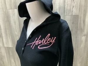 Women's Harley Davidson Black Long Sleeve Shirt Hoodie Size XS Rhinestones - Picture 1 of 13