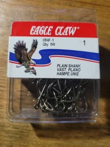 Eagle Claw 084F-1 Plain Shank Size 1 Fishhooks Fishing Hooks, 50 Qty Freshwater - Picture 1 of 1