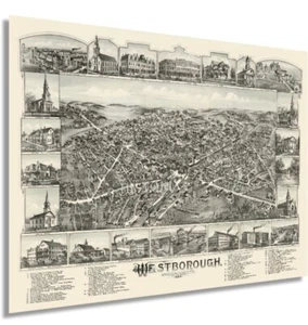 HISTORIX Vintage 1888 Westborough Massachusetts Map, 18x24inch, Worcester County - Picture 1 of 8