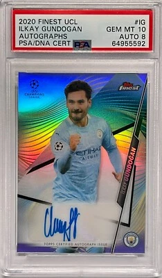 2020 TOPPS FINEST ILKAY GUNDOGAN REFRACTOR AUTO PSA GEM MINT 10/AUTO NM-MT 8 - Image 1 of 2