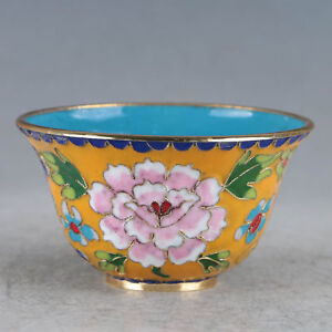 Exquisite Chinese Cloisonne Handwork carved Flowers Bowl  41968