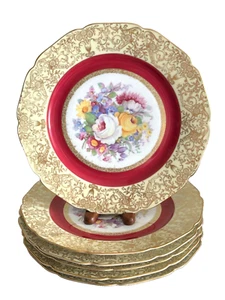 Vintage Bohemia Germany 6er Set Floral Speiseteller Made for Macy's Store - Bild 1 von 9