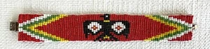 Vtg Native American Seed Beaded Bracelet Handmade Thunderbird Woven Red Black 8” - Picture 1 of 6