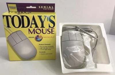 Vintage Today's Mouse Serial Version 3 Button Computer Mouse Windows 95 NEW - Image 1 of 4