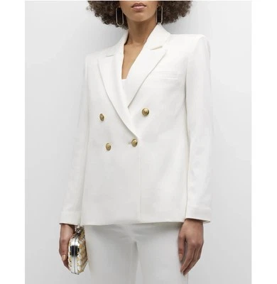 Alice + Olivia Anthony Double Breasted Strong Shoulder Blazer Jacket White 4 NWT - Imagem 1 de 4