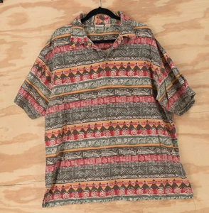L.L. BEAN Hawaiian Tropical Tribal Multi Print Polo Shirt Mens XL - Picture 1 of 12