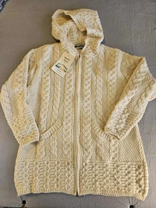 NWT Aran Crafts Cable Knit Zip Up 100% Wool Cardigan W/Pockets & Hood Sz XXL - Picture 1 of 14