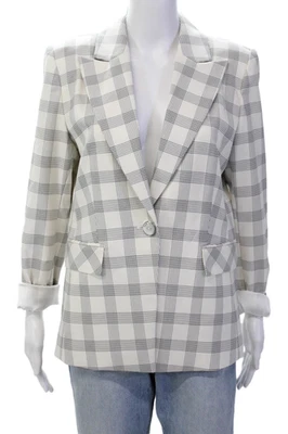 Blazer Elie Tahari Mujer Manga Larga Estampado a Cuadros Forrado Botón Blanco Talla 10 Foto 1 de 4