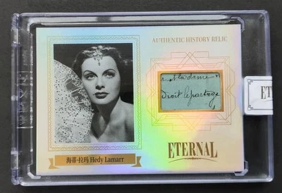 HEDY LAMARR  2024 Eternal Silver Refractor #D /50 Hand Written Cut Document Card - Image 1 of 4