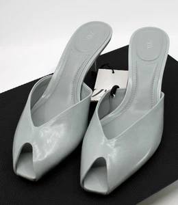 ZARA SANDALIAS CHAROL AZUL TALLA 6.5 NUEVO Tacón Sandalia Estilo Zapatos - Imagen 1 de 9