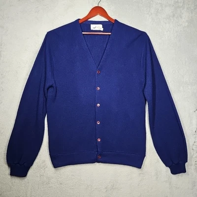 VTG Supreme The Knitting Mill Men's Royal Blue V-Neck Cardigan Sweater Sz XLT - Image 1 of 4