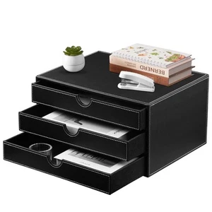 Desktop Organizer with Drawers,3 Drawer Office Desk Organizer,PU Leather Desk... - Bild 1 von 7