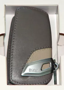 BMW Lines Modern Leather Key Case Beige & beige F01 F02 F30 F25 F10 F07 F12 F20 - Picture 1 of 2