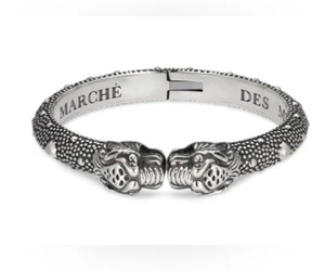 Gucci Double Feline Tiger Head Garden Bracelet Hinged Cuff Sterling Silver NWB  - Picture 1 of 15