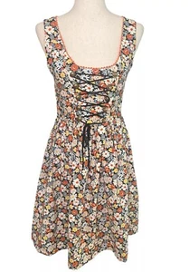 Vtg Retro Gogo Dress Floral 60s 70s Cottagecore Milkmaid Mini Small Handmade - Picture 1 of 20