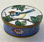 1" Cloisonne Oval shaped Lidded Trinket Box w/bird on Lid