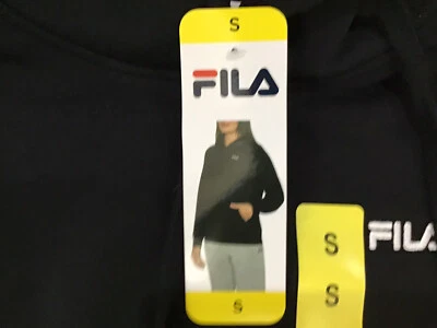 NUEVO CON ETIQUETAS Fila Mujeres Polar Pullover Sudadera con Capucha Negro Pequeño Cordón Bolsillo Mezcla de Algodón Foto 1 de 4