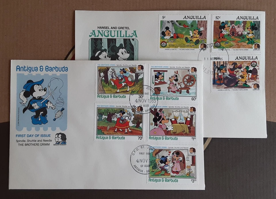 ANTIGUA & BARBUDA 1985 Two Cacheted FDC's Walt Disney The Brothers Grimm XF 3318 - Image 1 of 1