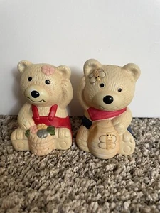 Vintage Anthropomorphic Bears Salt And Pepper Shakers Flower Bees - Picture 1 of 6