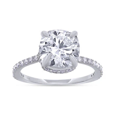 3Carat Cushion Cut Diamond Engagement & Wedding Ring 14K White Gold Lab Grown - Image 1 of 2