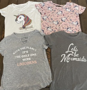 Girls Size 8 UNICORN sequins mermaid Shirt LOT Magical Sparkle 3 - Picture 1 of 11