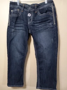 Hydraulic Womens Dark Wash Cropped Capri Jeans Size 11/12 (32) Large Stitch - Picture 1 of 11