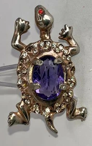 Turtle Big Amethyst Vintage Silver Pin Brooch D-8144 - Picture 1 of 3
