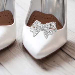 1 Pair Rhinestone Shoe Buckles Removable Shoe Clips Bow Shoe Buckles Wedding - Picture 1 of 12