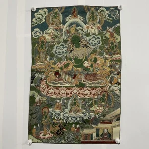 35" Decorazione Tibet Panno Seta Ricamo Buddismo Verde Tara Protettore Tangka Murale - Foto 1 di 8