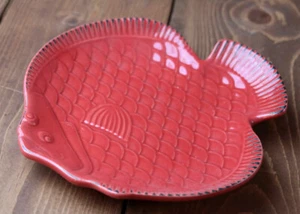 Fish Shaped Plate Red Stoneware for Food or Candle Coastal Decor DII 8 inch - Picture 1 of 2