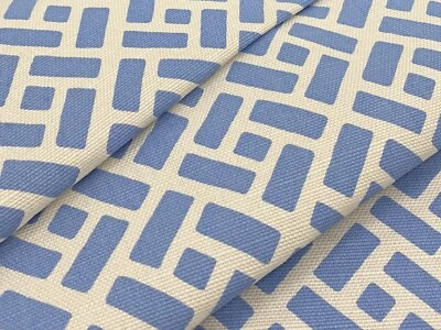 China Seas Quadrille Geometric Linen Print Fabric- Edo / French Blue 4.25 yds - Image 1 of 4