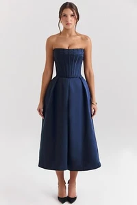 House of CB 'Bellina' blaues trägerloses Midikleid mit abnehmbarer Schleife S 8/10 2451 - Bild 1 von 10