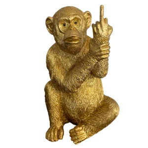 Resin Sitting Monkey Ornament 19cm GOLD Statue Indoor Outdoor Home Garden Decor - Picture 1 of 7
