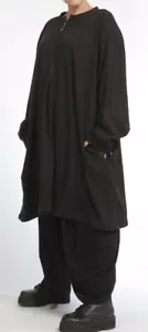 PLUS SIZE BLACK JERSEY 2 POCKETS ZIP NECK OVERSIZED LONG TUNIC Size 30-36 - Picture 1 of 5
