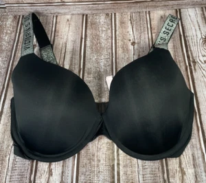 VICTORIA'S SECRET T-shirt Lightly Lined Demi 34DD Black Silver Underwire Bra EUC - Picture 1 of 4