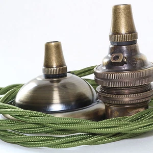 Metal Ceiling Pendant inc. Antiqued Rose, B22 Bulb Holder & Cyprus Green Flex - Picture 1 of 6