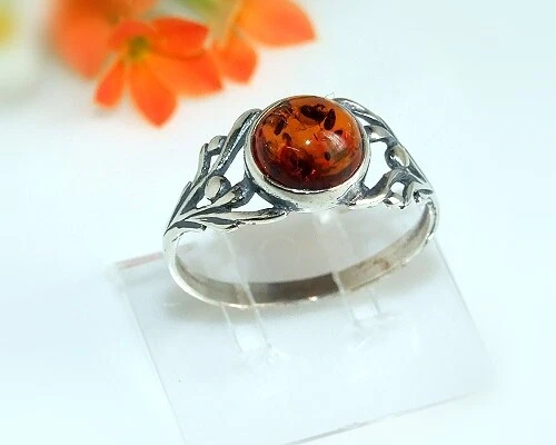 Bernstein Ring  Silber 925 cognac braun rund 17 mm  - 21 mm Sterlingsilber hc82 - Bild 1 von 1