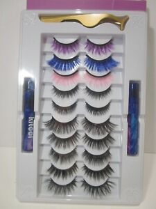 10 Pairs Magnetic False Eyelashes COLOR, Tweezers  ** EYELINERS NOT INCLUDED **