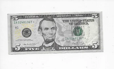 2006  $5 Federal Reserve Note  Gorgeous STAR NOTE serial# IA02481367* - Image 1 of 2