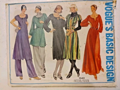 Tunic Top Dress Gown NO PANTS 10 Vogue 1543 Sewing Pattern VTG Cut Flowy Scoop - Image 1 of 4