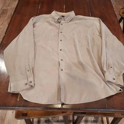 Croft & Barrow Faux Suede Button Down Dress Shirt Mens 2XL Beige - Image 1 of 4
