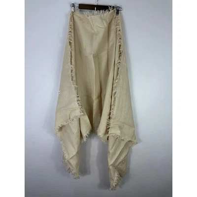 Bufanda de Lino Beige Jacquard Suave Transpirable Ligera Natural Envoltura Flecos Foto 1 de 4