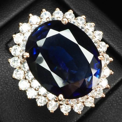 Мерцающие интенсивные кольца-гало из серебра 925 пробы с синим сапфиром 22,70 карата розовое золото - Изображение 1 из 4