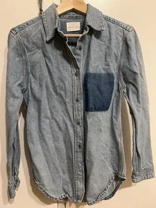 SABA Womens Denim Two-Tone Buttoned Shirt Jacket, Blue, Size 6, BNWOT. RRP $250 - Picture 1 of 5