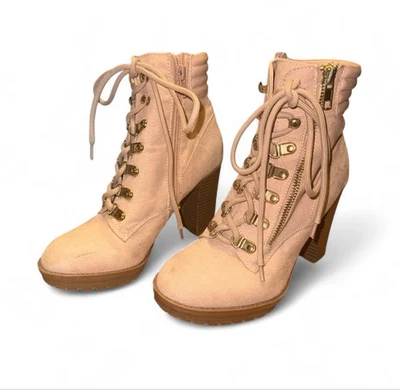 Botas al tobillo Andiamo para mujer con cordones imitación gamuza tacón ancho talla 5,5 salmón/rosa Foto 1 de 4