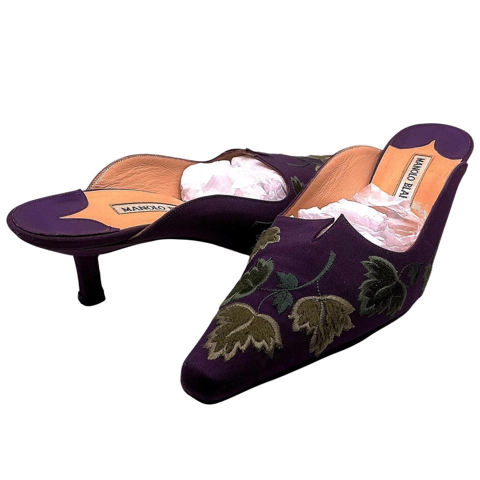 MAOLO BLAHNIK мулы цветочный вышитый холст фиолетовый размер 6,5 - Изображение 1 из 4